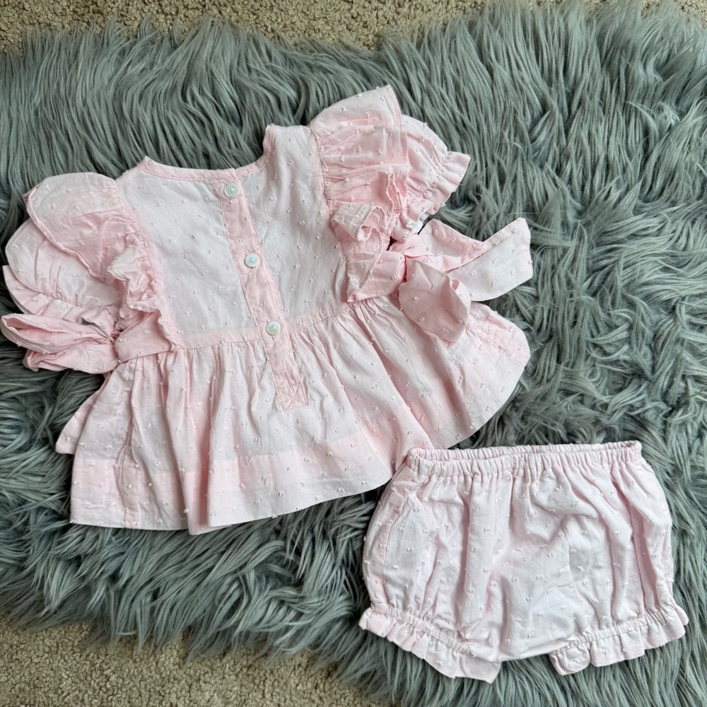 Cecil & Lou Pink Swiss dot matching baby girl set - Picture 4 of 5
